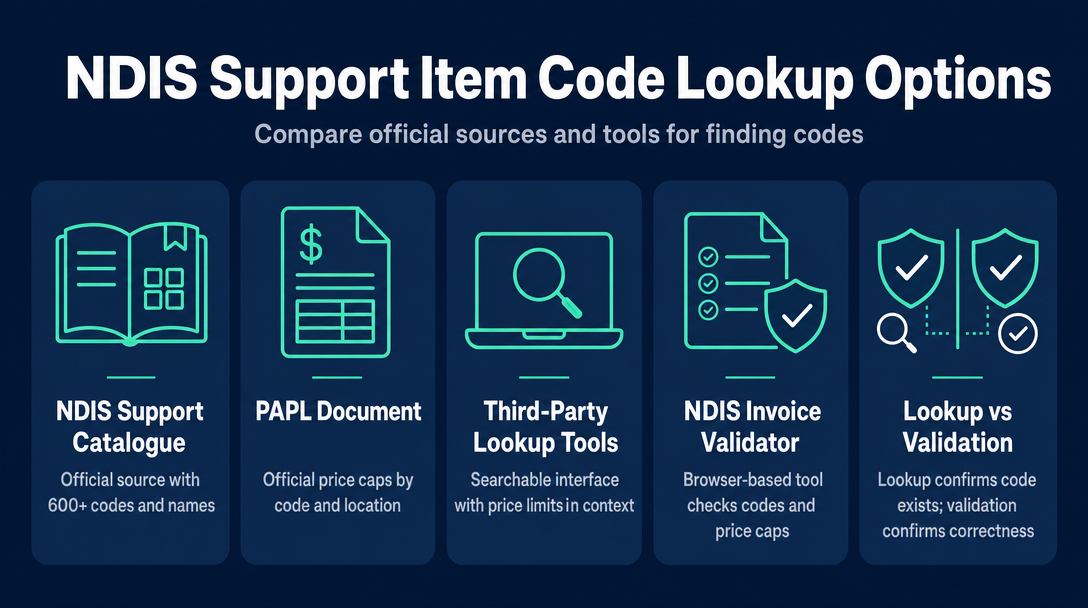 Infographic: Where to Look Up NDIS Support Item Codes: Your Options Compared